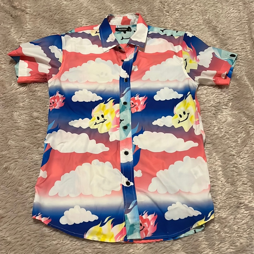 Pink Dolphin THE MR. POSITIVE Shirt Sz S Logo Multicolor Button Up